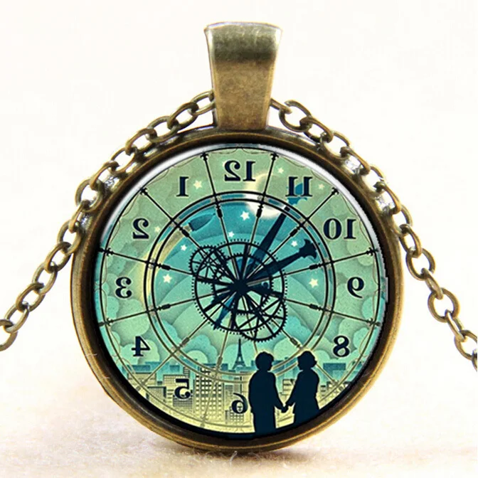 christmas gift clock necklace pendant necklace glass cabochon necklace