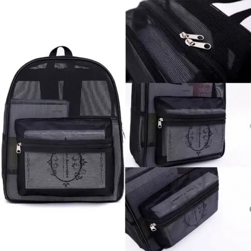 New Men Women Clear See Through Mesh Backpack Sports Pack Travel Large Bag Black | Багаж и сумки