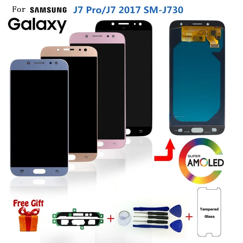 AMOLED For SAMSUNG Galaxy J7 Pro J730 SM-J730F Display LCD Screen Replacement for Samsung J7 2017 730FM J730G J730GM LCD Display