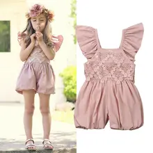 Toddler1-5Y для новорожденных; одежда для маленьких девочек; комбинезон с рукавами-крылышками; комбинезон с кружевом; шаровары; летняя повседневная одежда