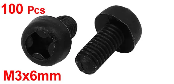M3x6mm Phillips Round Head Nylon Machine  Screw Bolt Fastener Black 100pcs
