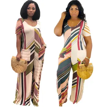 

Spring Summer Women Jumpsuit Bodycon Playsuit Bodysuit Overalls Rompers Plus Size Striped Wide Leg Pants Jumpsutis