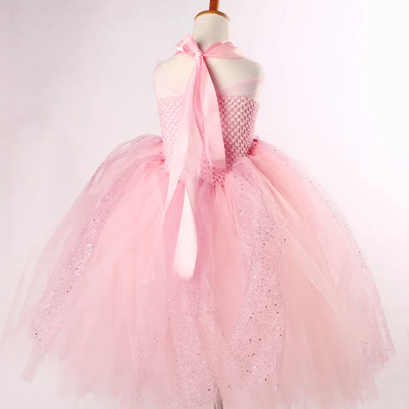 Розовое блестящее бальное платье с v-образным вырезом; платье-пачка принцессы; потрясающее платье из тюля с цветами для дня рождения; одежда для свадебной фотосессии