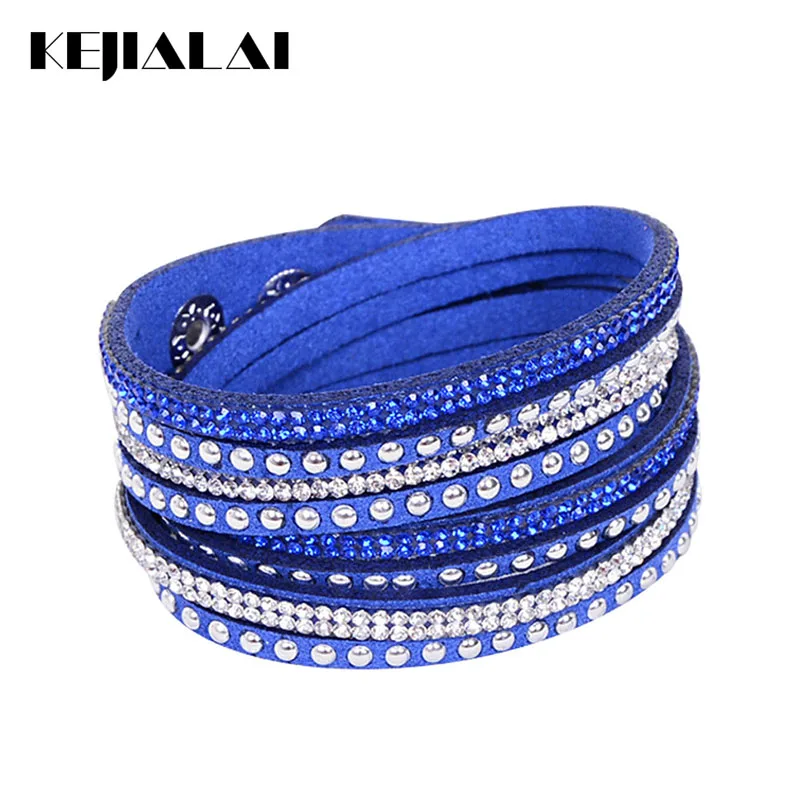 Kejialai Wrap Náramek Ženy Kožený Křišťál Náramek Plné Pave Crystal Zabalené Náramky Ženy Módní šperky Unisex KJL003  t