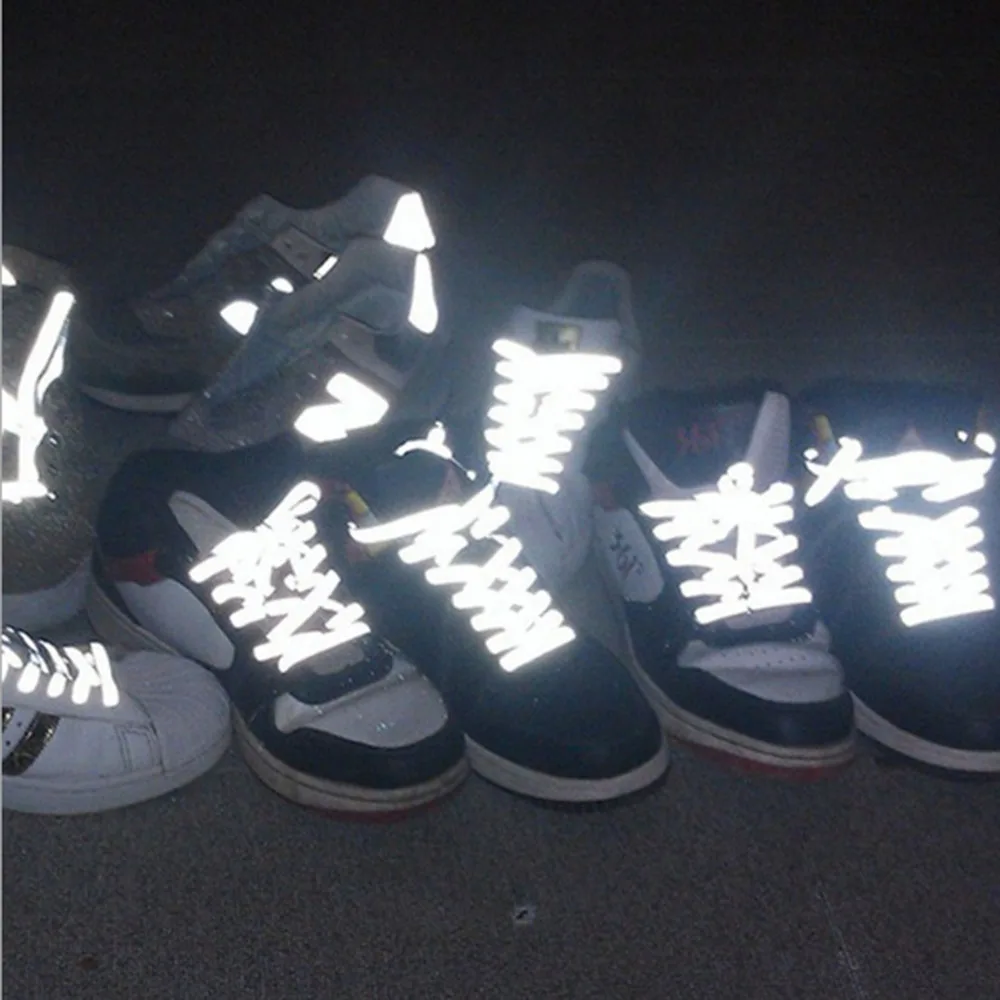

1 pair 100cm Flat Reflective Runner Shoe Laces Safety Luminous Glowing Shoelaces Unisex For Sport Basketball Canvas Shoes