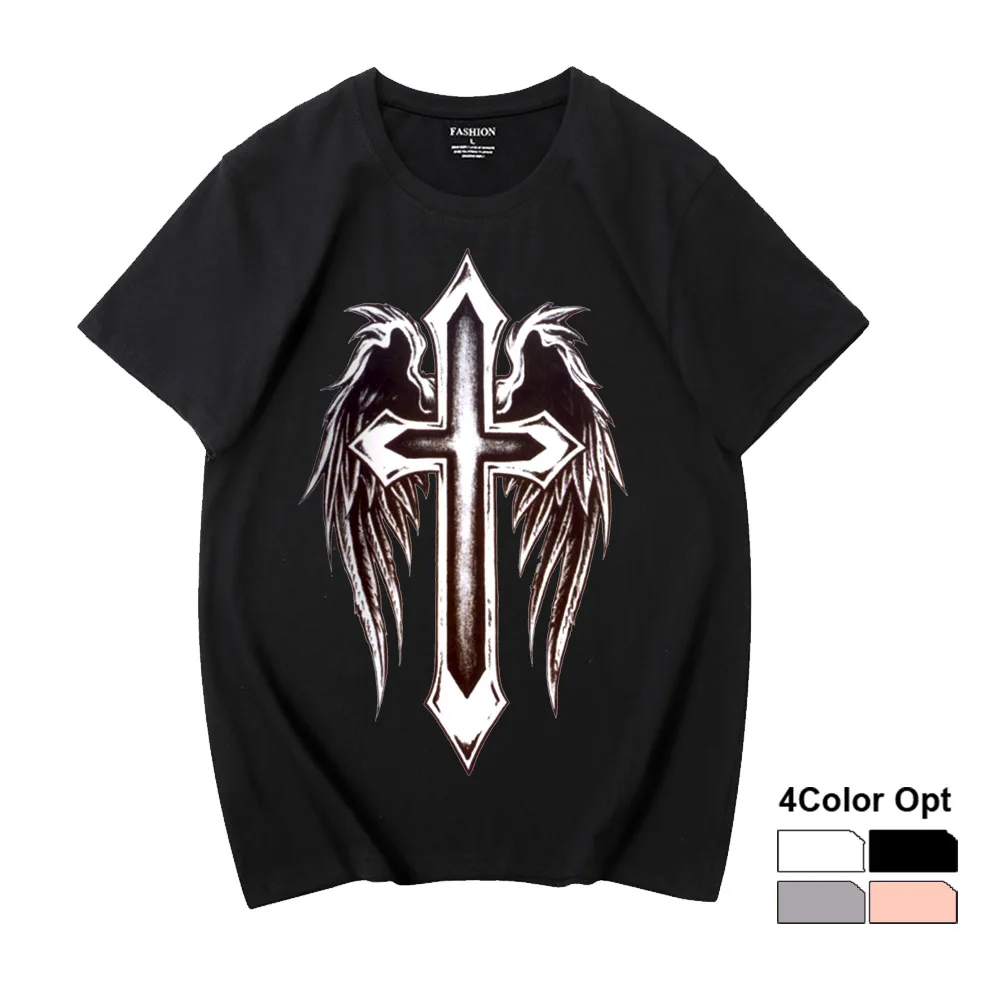 

Men Women Unisex Adult Loose Short Sleeve T Shirt Hip Hop Tee Rock Top Skate Board Summer Casual Cotton Clothing Corss Wings