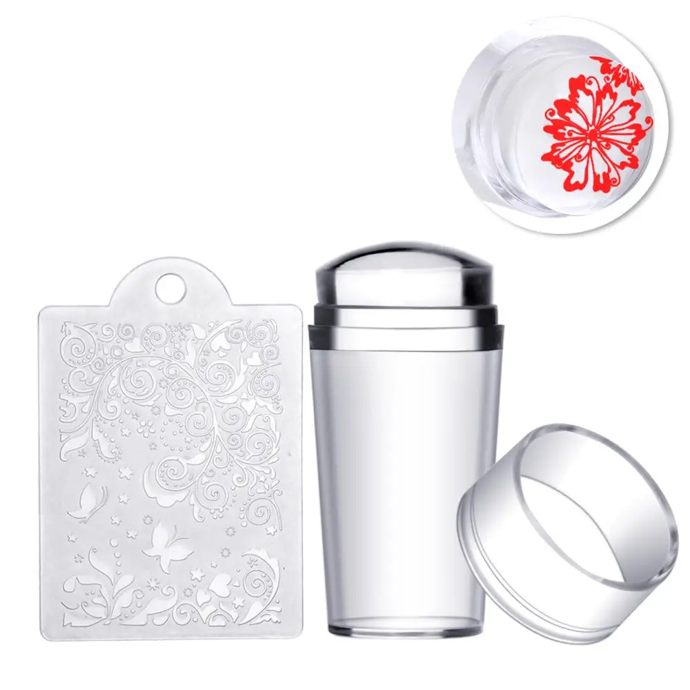

Nail Art Stamper Stamping Silicone With Cap Scraper Polish Image Print Plate Template Plastic Transfer Manicure Tools Kit