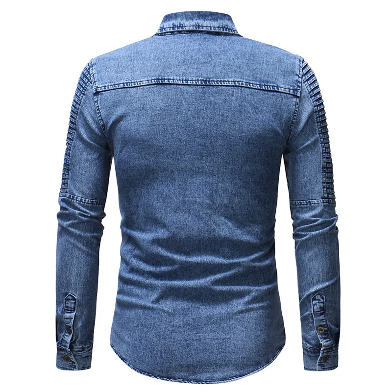 HuLooXuJi Мужская джинсовая рубашка хлопок джинсовая рубашка Мода Осень Зима с длинным рукавом стильные потертые облегающие Топы Размер США: M-3XL