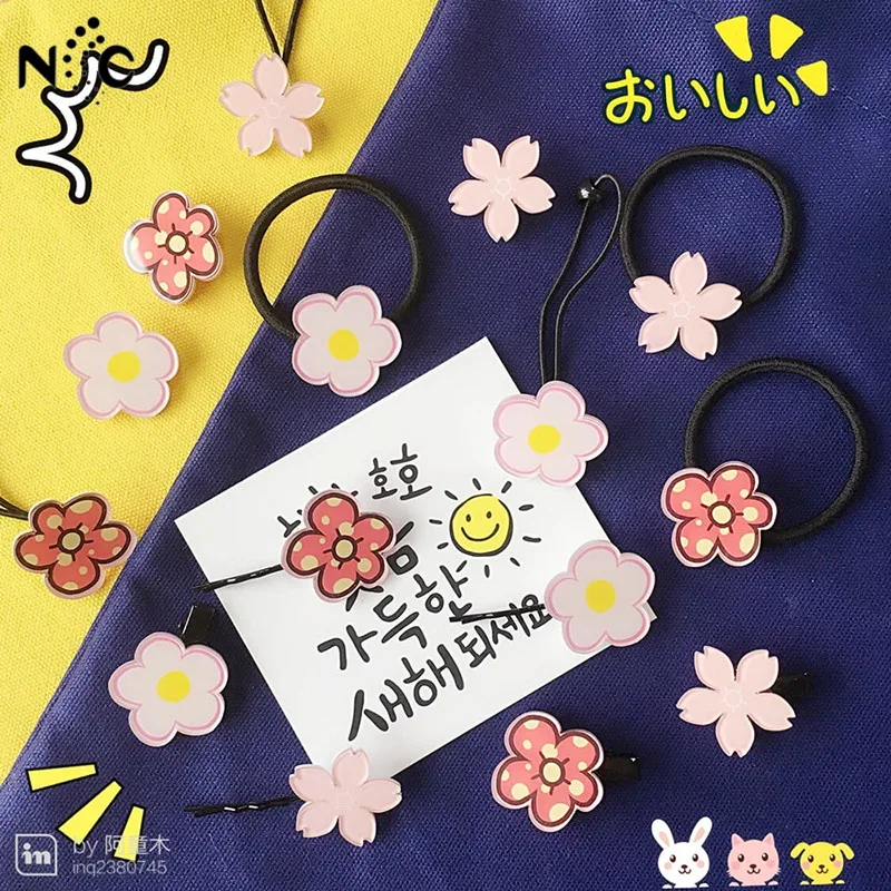 

Romantic Cherry Blossom 1pc Colorful Flower Elastics Rubber Hairband Brooch Scrunchie Barrette Hair Clips Girls Hair Accessories