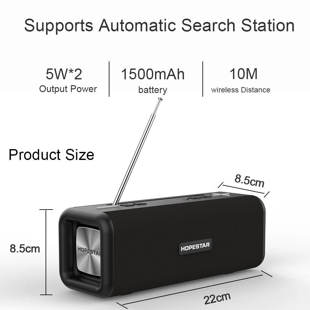 

HOPESTAR T9 Wireless Bluetooth 4.2 Speaker 10W Portable Sound Box FM Digital Radio 3D Surround Stereo Support Handsfree TF AUX