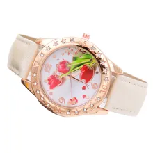 Girls Girls Vogue Watch PU Leather-based Analog Quartz Wristwatch Flower Sample Crystal Feminine Clock Girls’s Watches reloj mujer