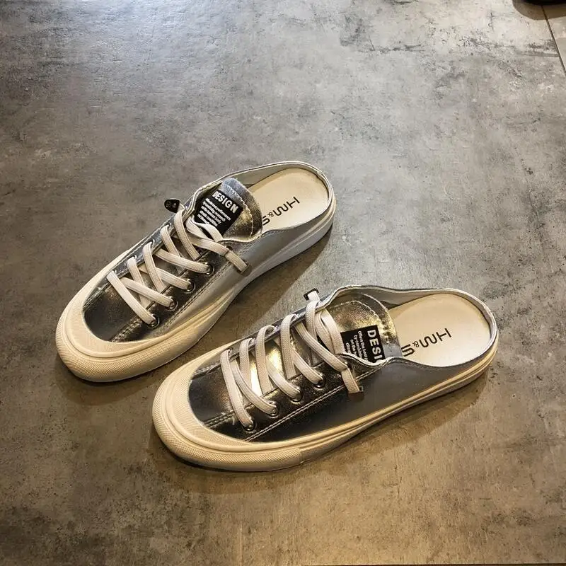 

Summer Half Slippers New Style Women Vulcanized Solid Shoes Sneakers Ladies Lace-up Casual Shoes Breathable Walking Canvas Shoes