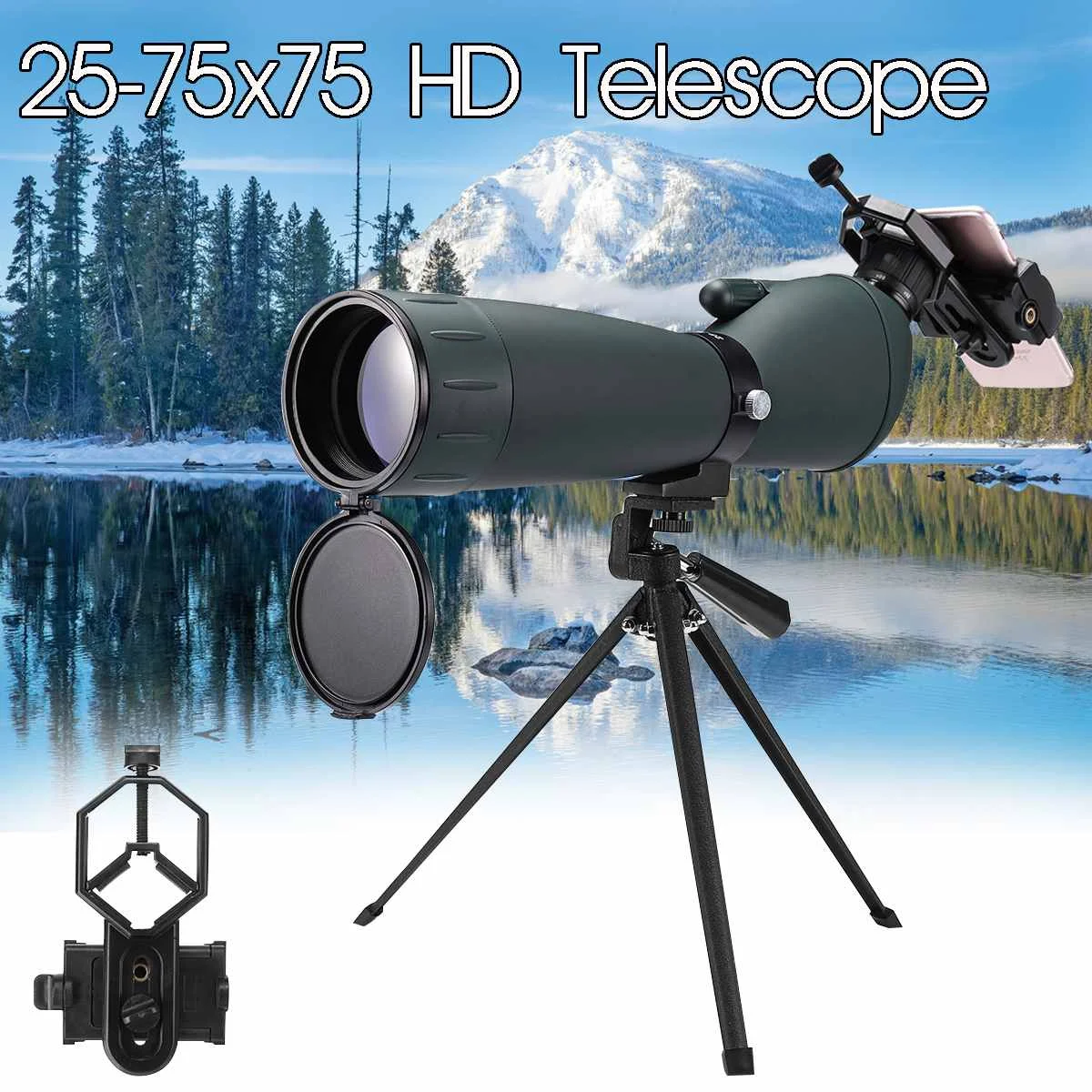 

25-75X75 Telescope Lens HD Zoom Smartphone Monocular Spotting Scope Waterproof Birdwatch Hunting With Tripod&Phone Adapter