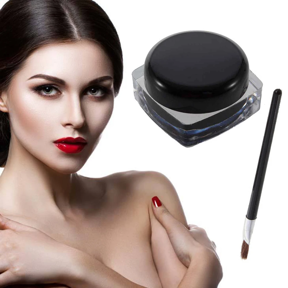 

ELECOOL 1set Fashion Black Waterproof Eye Liner Eyeliner Gel Makeup Cosmetic Brush set Long-lasting Easy to Wear liquid eyeliner