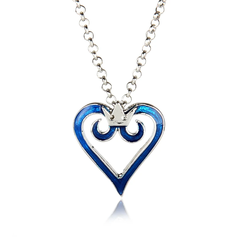 Fashion Jewelry Kingdom Hearts Crown Blue Heart-shaped Necklaces Hangers Link Chain Necklace For Lovers Men Women Gift Fashion Jewelry Kingdom Hearts Crown Blue Heart-shaped Necklaces Hangers Link Chain Necklace For Lovers Men Women Gift