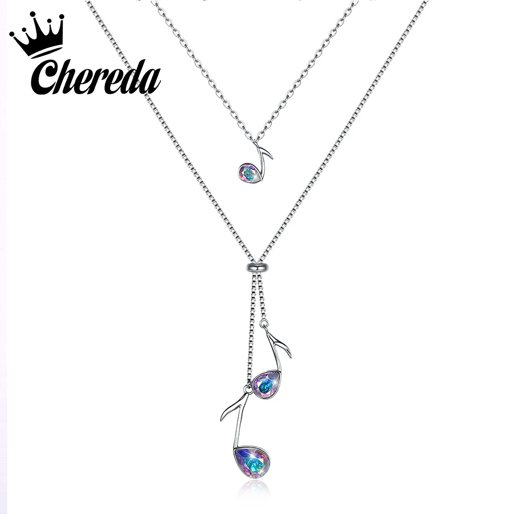 

New Fashion Note Multi Layer Pendant Trendy Punk Simple Women Music Necklace Crystals from Swarovski Charm Choker Boho Jewelry