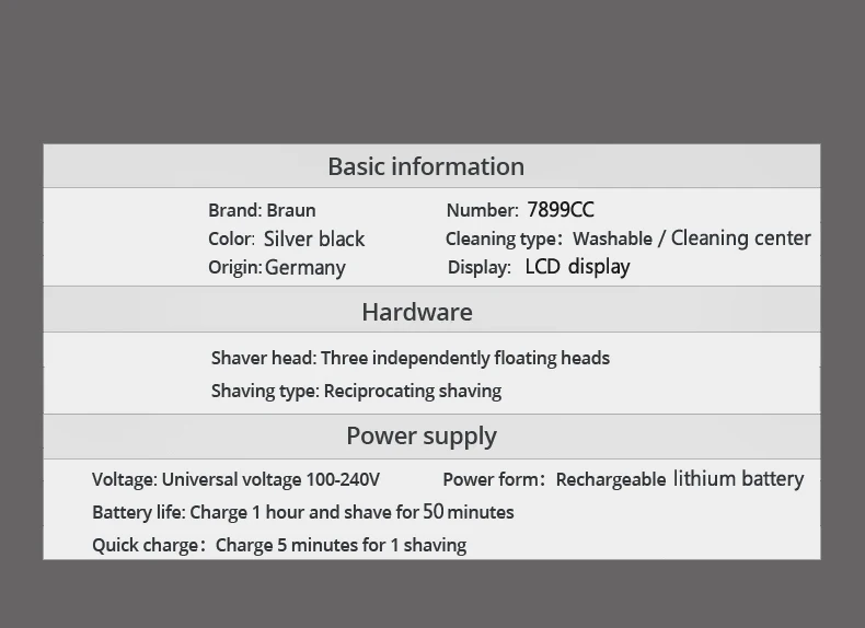 Электробритва Braun 7899CC для мужчин с тройным лезвием, возвратно-поступательный станок для бритья, перезаряжаемая безопасная прямая бритва серии 7