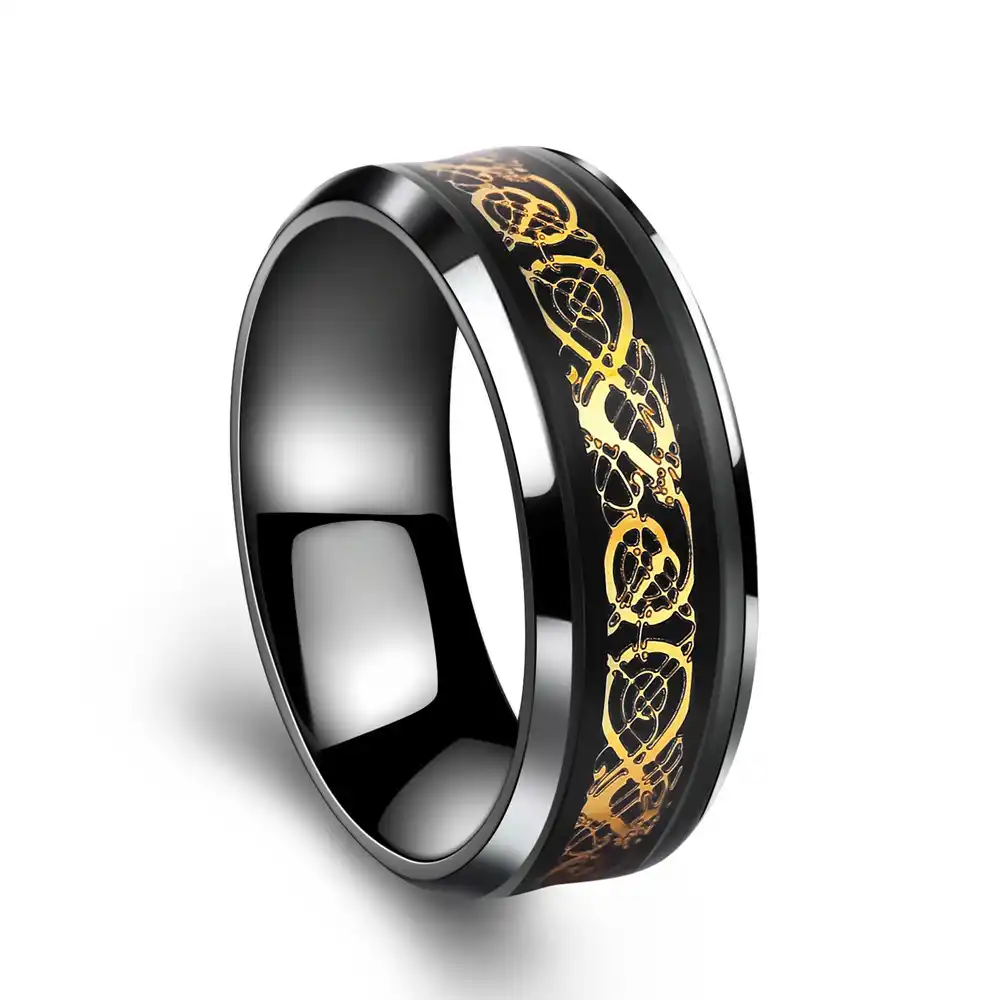 Black Mens Wedding Ring Dragon Ring Tungsten Carbide Ring With Red