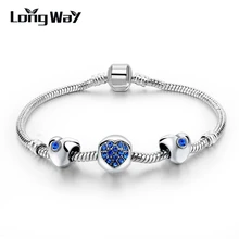 LongWay новые браслеты с подвесками в виде сердца для женщин серебряные браслеты с цепочкой и браслеты Ювелирное Украшение ручной работы Pulseras SBR160009