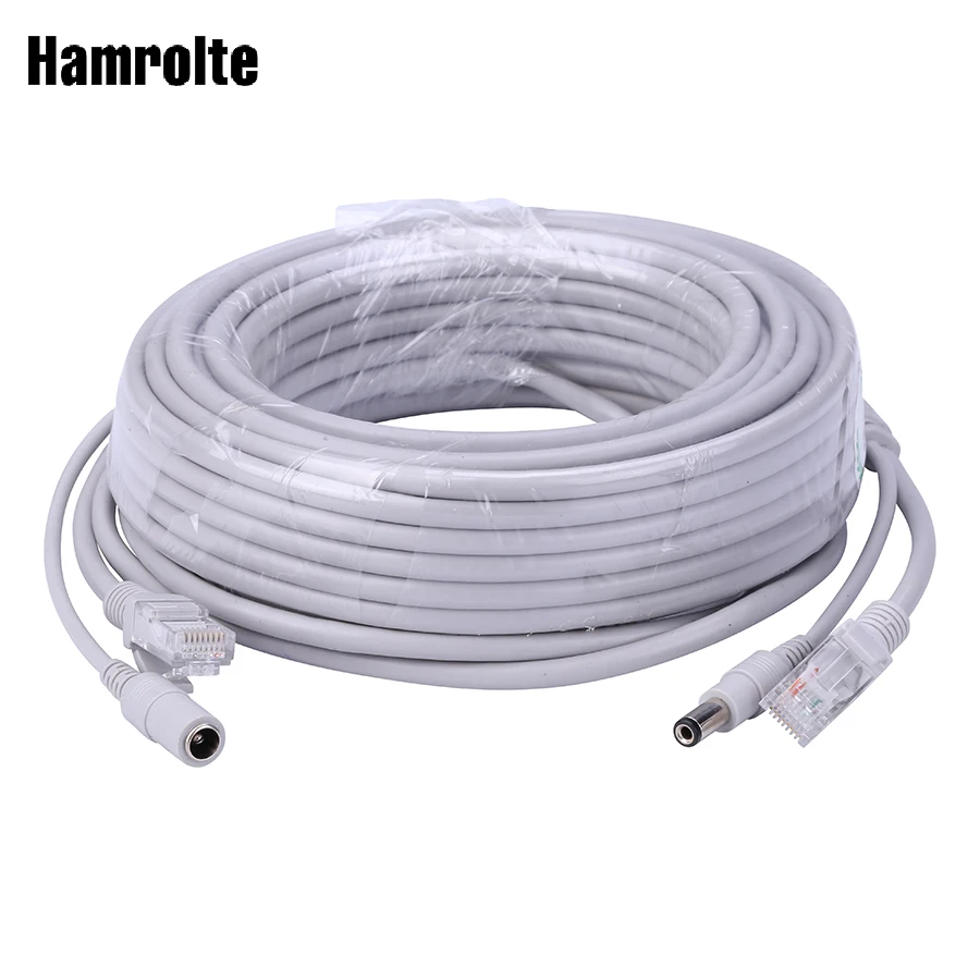 Hamrolte 5M/10M/20M/30M опционально 2 1 мм/5 5 мм разъем RJ45 + DC удлинитель питания Ethernet CCTV