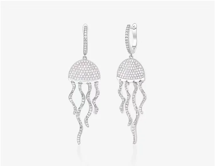 

ZOZIRI S925 Jellyfish Earring sterling silver , fashion HF design zircon sea earrings cz long earring women female gift bijoux