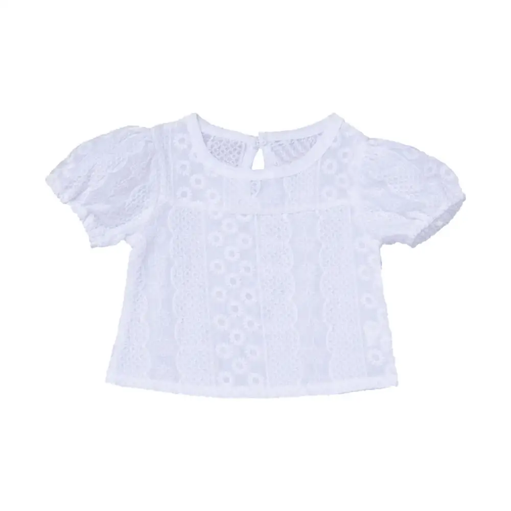White LONSANT футболки для маленьких девочек футболка с короткими рукавами Одежда для девочек на первый день рождения Однотонная футболка с кружевом топы - Цвет: White