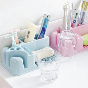 

1PCS Plastic Bathroom Organizer Toothpaste Toothbrush Holder Soap Dish Rectangular Storage Holder For Cups Bathroom Sets