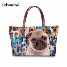 Coloranimal роскошные женские большие сумки мягкая сумка на плечо для дам мопс, собака, животные напечатаны повседневные женские путешествия шопинг большая сумка