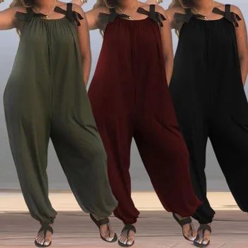 

2019 Top Limited Jumpsuit Women Catsuit Body Europe And America Summer Solid Color Casual Bows Shoulder Strap Slings Jumpsuits
