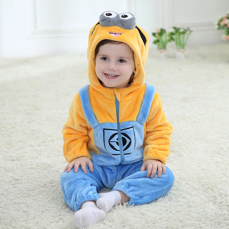 

Cosplay Minion Kigurumi baby Kids Cartoon Animal Costume Warm Soft Flannel Fancy Onesie Cute pajamas funny cartoon BodySuit