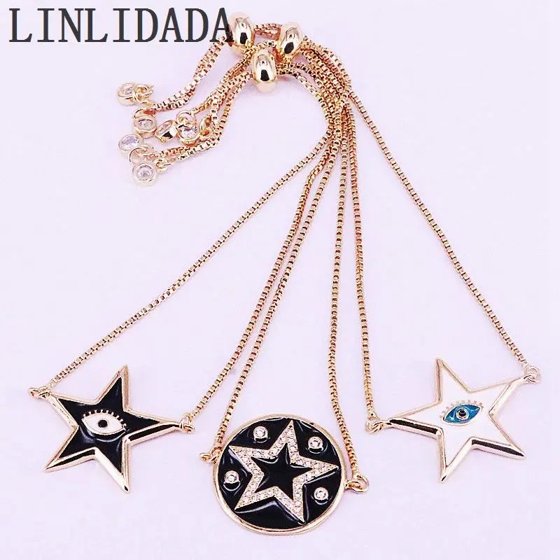 15 шт. подвеска золотого Цвета Эмаль Звезда/круглая форма браслет Регулируемая цепочка для женщин ювелирные изделия