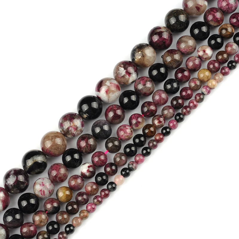 

Natural Stone Genuine Colorful tourmaline schorl Round Loose Strand Beads 15" 6 8 10 12MM Pick Size DIY Jewelry Making Bracelet