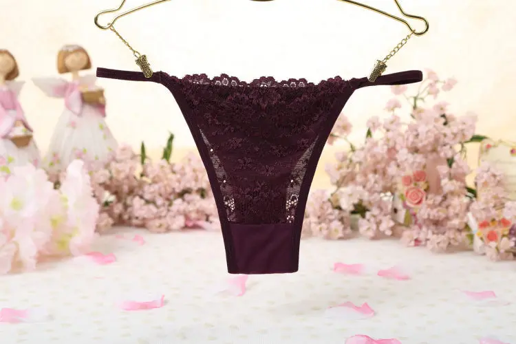 Dark Purple Новые кружевные трусики стринги сексуальные стринги Женское нижнее белье трусы с низкой талией кружевные сексуальные трусы для женщин - Цвет: Dark Purple