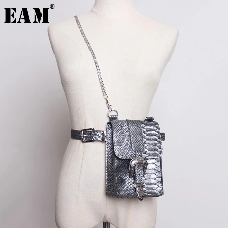 

[EAM] 2019 New Spring Autumn Pu Leather Personality Hip-hop Chain Brief mini-Bag belt Women Fashion Tide All-match JY328