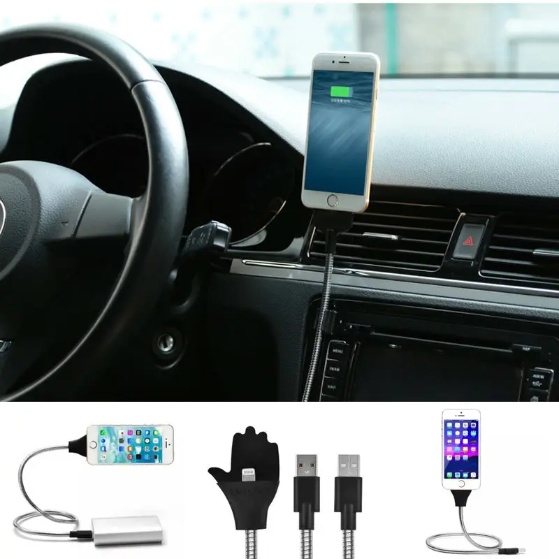 Flexible USB Data Charging Cable Car Phone Holder Dock Stand for IOS