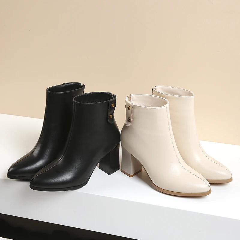 

New short boots winter high heels wild spring and autumn single boots women's boots leather pointed thick with Martin boots