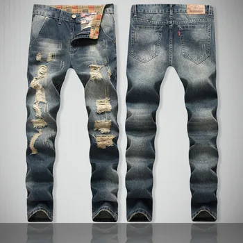 

28-40 New 2019 Europe and the United States simple personality hole denim pants men's large size casual jeans men's clothing