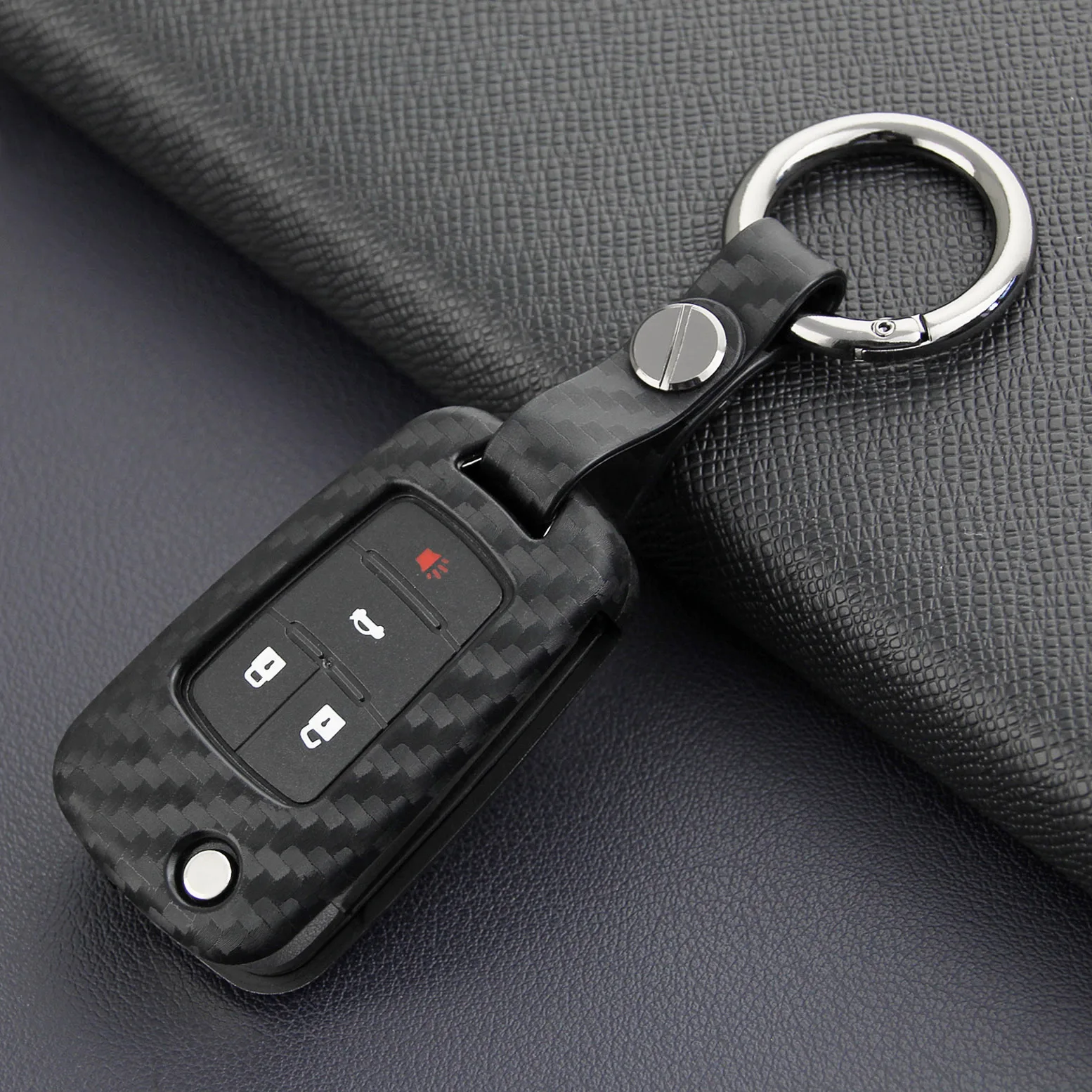 Carbon Fiber Flip Car Key Case Cover Holder Fob Shell For Chevrolet
