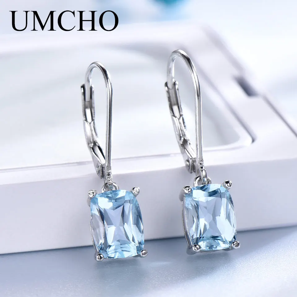 UMCHO Genuine 925 Sterling Silver Sky Blue Topaz Drop Earrings Elegant Gemstone Wedding Engagement Jewelry For Women Gifts UMCHO Genuine 925 Sterling Silver Sky Blue Topaz Drop Earrings Elegant Gemstone Wedding Engagement Jewelry For Women Gifts