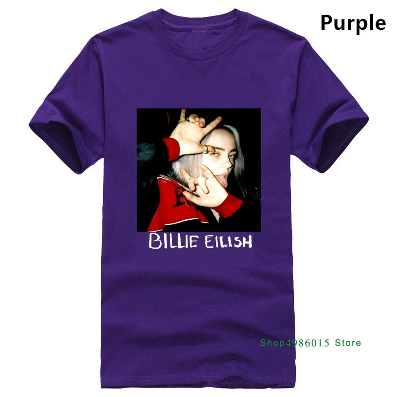 Billie Eilish Fans футболка, мы любим Billie Eilish, черная Хлопковая мужская S-3XL, новинка, крутые топы, Мужская футболка с коротким рукавом - Цвет: Фиолетовый