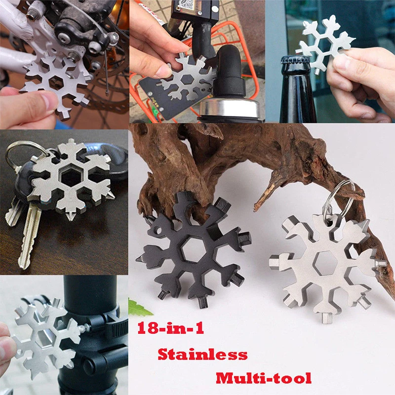 

18-in-1 Special Snowflake-Shaped Design Stainless Multi-tool Wrench Screwdriver Bike Repair Tools Key Chain Open bottle tools