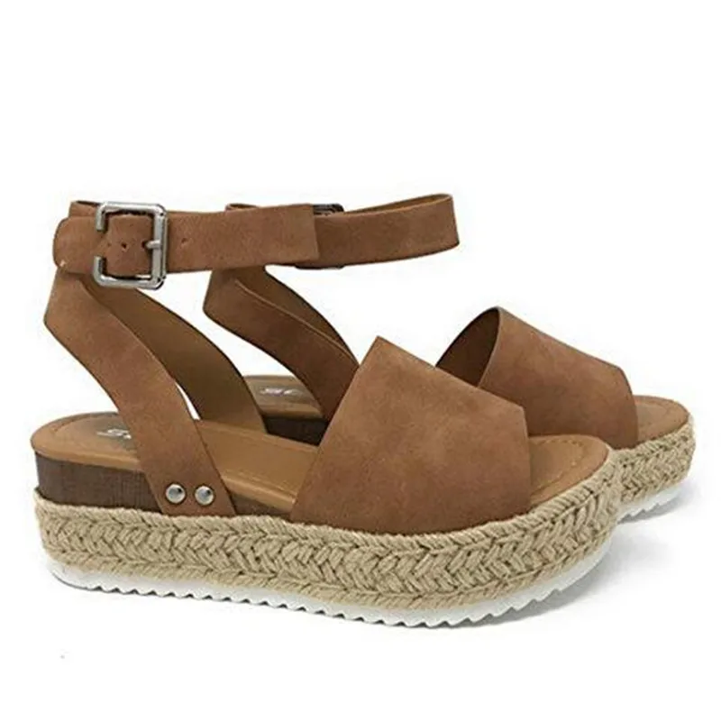 

Summer Sandals Shoes Woman 2019 Zapatos De Mujer Casual Women's Rubber Sole Studded Wedge Buckle Ankle Strap Open Toe Sandals 12