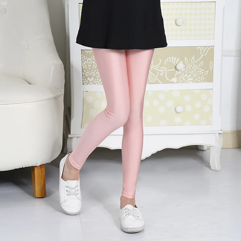 Girls Pants 2-16 Years Girl Candy Color Solid Ankle Length Slim Fitted Shine for School kids pants girls trousers