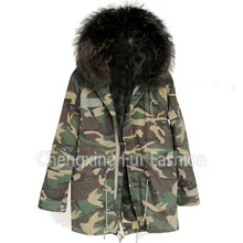 CX-G-P-14C Для женщин из натурального меха енота куртка-парка с капюшоном для детей; Верхняя одежда с длинным съемная подкладка из кролика, детская парка с мехом