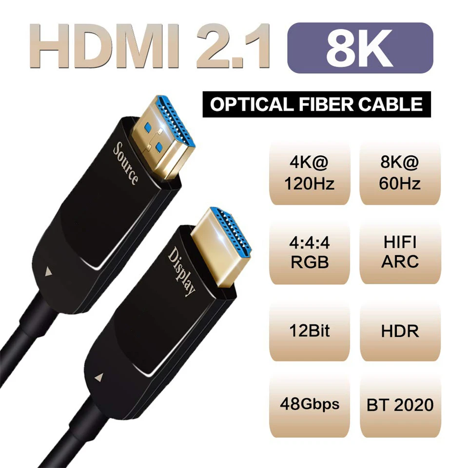 Лучшие 8K 48 Гбит/с 2,1 HDMI оптические кабели 4K HDMI 2,1 кабель UHD Кабо HDMI 2,1 5 м 10 м 15 м HDMI 2,1 волоконный кабель для 8 к монитора