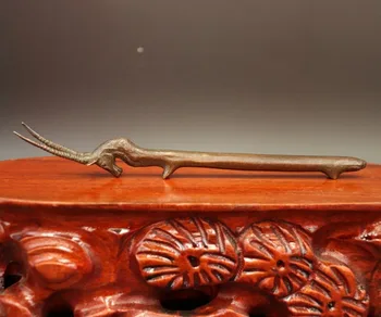 

19 CM Chinese red Copper Lucky Fengshui Animal Statue antelope Sheep Goat fork