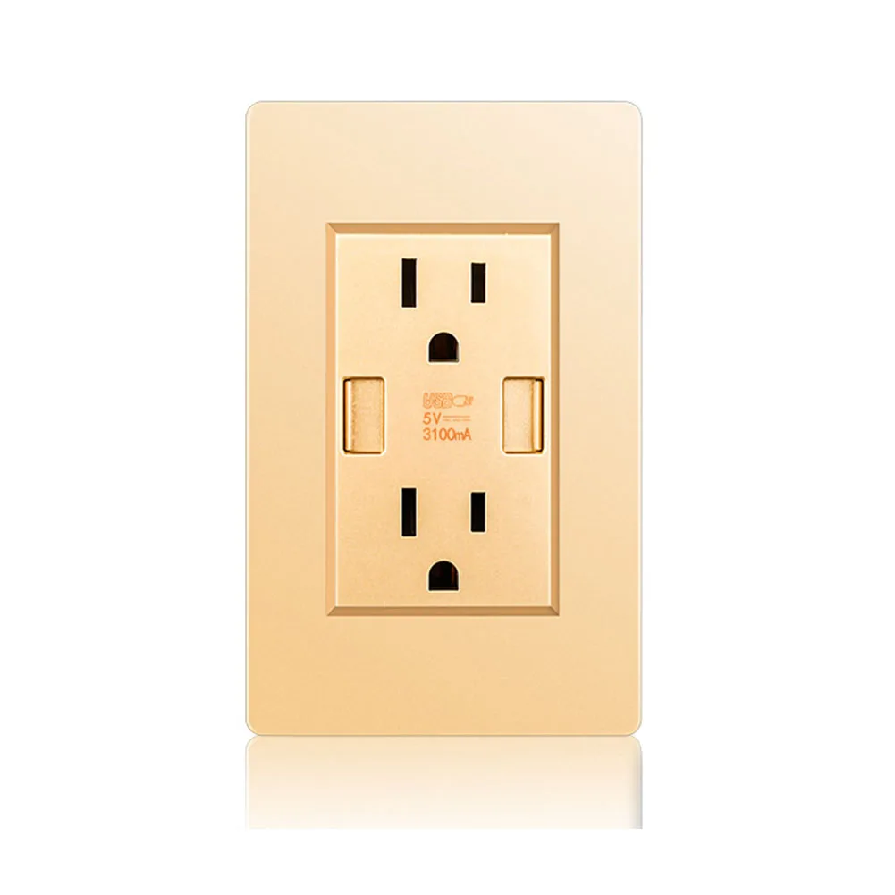 

Home Dual USB Port Panel Socket Wall US Plug Safe Power Adapter Universal 15A PC Hotel Fast Charge Accessories Electrical