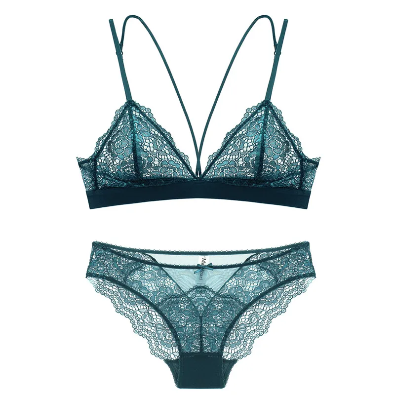 CINOON French lace full perspective sexy triangle cup bra set without ...