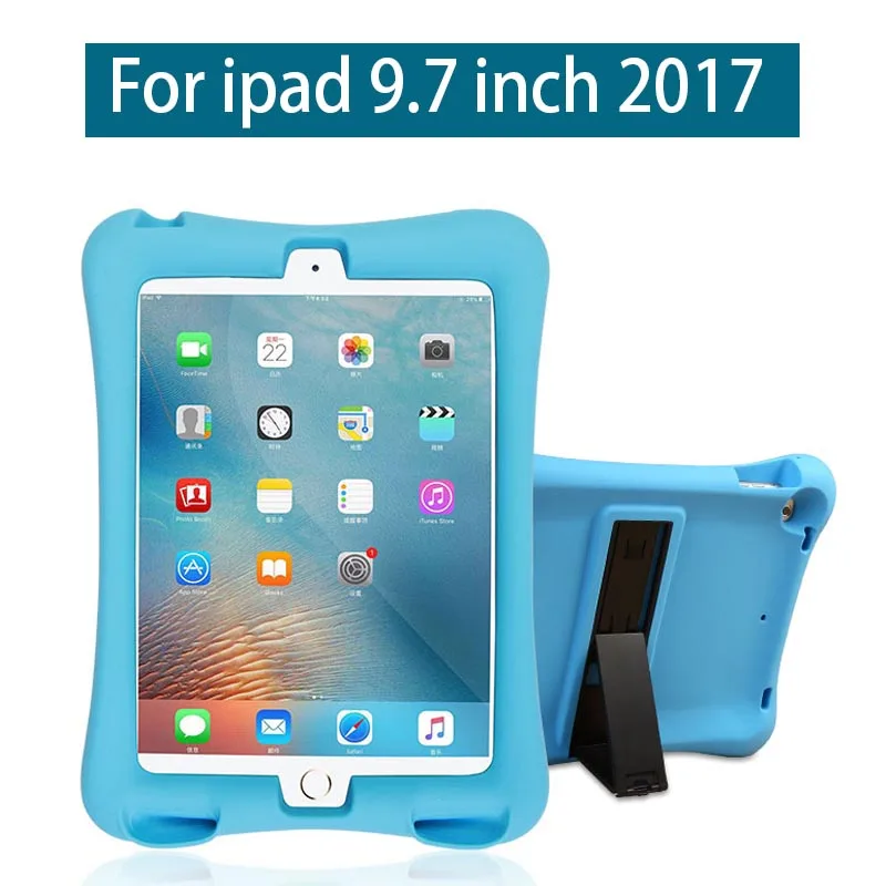 

Shockproof Case For ipad 9.7 2017 2018 new Kid Safe Soft Silicone Cover Durable Stand Protective Shell With Loudspeaker