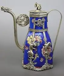 ХОРОШИЙ КИТАЙСКИЙ Китайский Синий Фарфор Дракон Leopard Tea Pot 2117 S Украшения Сада Латунь Бронза